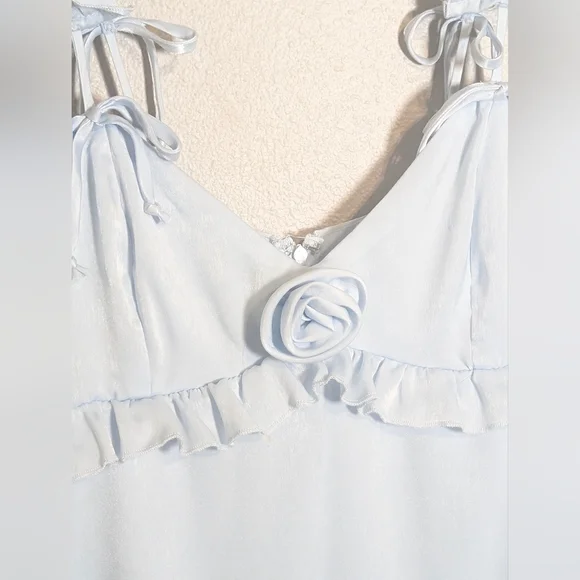 🌸 NWT Wild Fable Ruffled Satin Mini Dress - Light Blue Slip Dress - Size Small - Picture 3 of 8